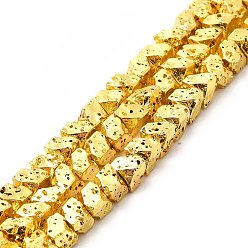 Golden Plated Electroplated Natural Lava Rock Beads Strands, Trapezoid, Golden Plated, 4x4.5x4mm, Hole: 1mm, about 94pcs/strand, 15.35~15.55 inch(39~39.5cm)