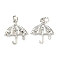 Платина Латунные микропаве прозрачные подвески с фианитом, зонтик прелести, долговечный, без кадмия и без свинца, стойки покрытие, с целью перехода в кольце, платина, 18x17x3 мм, отверстие : 3.6 мм