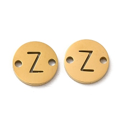 Letter Z Ion Plating(IP) 304 Stainless Steel Connector Charms, Flat Round with Letter, Golden, Letter Z, 9x1~1.5mm, Hole: 1~1.4mm