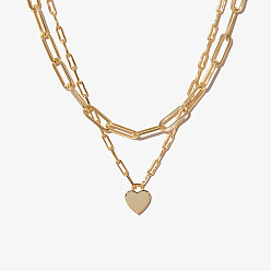 Copper plated with 14K real gold, NK5123-00-04 Gold Plated Copper Heart Pendant Paperclip Necklace - Fashionable and Minimalist Design