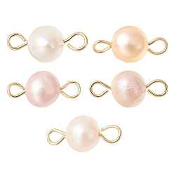 Seashell Color Natural Cultured Freshwater Pearl Connector Charms, Nuggets Links, with Golden Tone 304 Stainless Steel Double Loops, Seashell Color, 13.5~14x5~7x4.5~5mm, Hole: 1.8~2.8mm