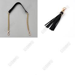 Черный 1цепочки для сумок из искусственной кожи, с поворотными застежками сплава, для аксессуаров для замены сумок, с подвесками-кисточками из искусственной кожи, золотой свет, чёрные, 1 мм