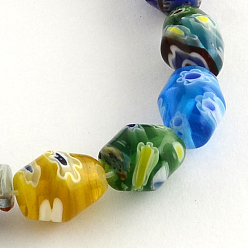 Mixed Color Bicone Handmade Millefiori Glass Beads, Mixed Color, 10x8mm, Hole: 1mm, about 38pcs/strand, 14.5 inch