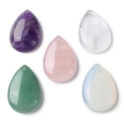 Mixed Stone Natural & Synthetic Mixed Gemstone Pendants, Teardrop Charms, 30.5x20x6mm, Hole: 1mm