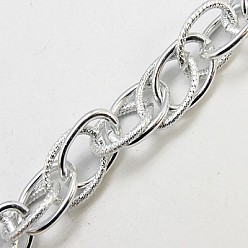 Silver Aluminum Double Link Chains, Unwelded, Oval, Silver, 19x15x2mm