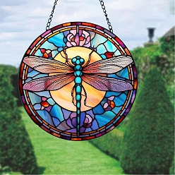 Dragonfly Stained Acrylic Window Hanger Panel, with Metal Chain and Jump Rings, for Suncatcher Window Hanging Decoration, Dragonfly, 150x2mm