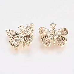 Real 18K Gold Plated Brass Pendants, Butterfly, Real 18K Gold Plated, 10x11x3mm, Hole: 1mm