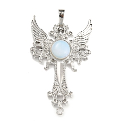 Opalite Opalite Big Pendants, Cross with Wing Charms, with Platinum Plated Brass Findings, 52.5x32x7~7.5mm, Hole: 4x8mm & 2mm