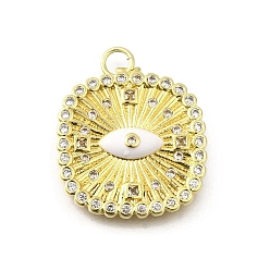 Белый Латунные микро проложить кубического циркония подвески, с эмалью, квадрат с амулетами от сглаза, реальный 18 k позолоченный, стойки покрытие, прочное покрытие, без кадмия и без свинца, с целью перехода в кольце, белые, 24.5x22x4 мм, отверстие : 2.5 мм