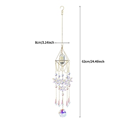 Bullet Diamond Metal Hanging Ornaments, Snowflake Glass Charm Tassel Suncatchers, Bullet, 620x80mm