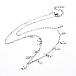 Stainless Steel Color (Jewelry Parties Factory Sale)304 Stainless Steel Pendant Bib Necklaces, with Cable Chains and Lobster Claw Clasps, Girl, Stainless Steel Color, 17.71 inch(45cm), 1.5mm