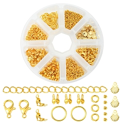 Golden DIY Jewelry Making Finding Kit, Including Iron Bead Tips & Chain Extender, Zinc Alloy Lobster Claw Clasps, 304 Stainless Steel Pendants, Brass Jump Rings, Golden