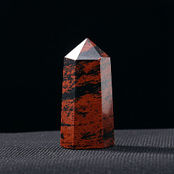 Обсидиан Башня из натурального красного дерева, обсидиан, украшение для дисплея, исцеляющие каменные палочки, для декора для балансировки энергии, медитации, терапии, шестиугольная призма, 40~50 мм