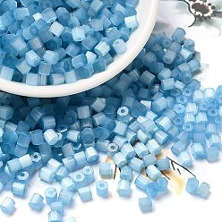 Sky Blue Glass Seed Beads, Imitation Cat Eye, Round Hole, Hexagon, Sky Blue, 3.5x3.8x3.5mm, Hole: 1mm, 409pcs/pound
