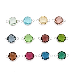 Mixed Color Brass Glass Links Connectors, Long-Lasting Plated, Lead Free & Nickel Free & Cadmium Free, Faceted, Flat Round, Real Platinum Plated, Mixed Color, 16.5x11x5mm, Hole: 1.4mm