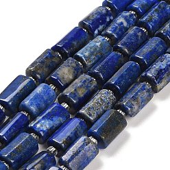 Lapis Lazuli Natural Lapis Lazuli Beads Strands, with Seed Beads, Faceted Column, 9~11x6~7.5x6~7.5mm, Hole: 1.2mm, about 30pcs/strand, 15.16~15.55 inch(38.5~39.5cm)