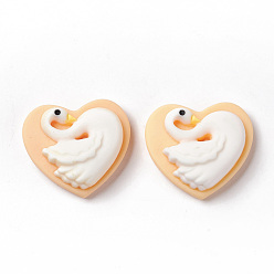 White Opaque Resin Cabochons, Heart with Swan, White, 18.5x16x8mm