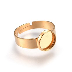 Golden Adjustable 201 Stainless Steel Finger Rings Components, Pad Ring Base Findings, Flat Round, Golden, Size 7, 17~17.5mm, Tray: 8mm