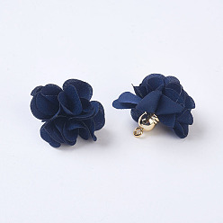 Prussian Blue Cloth Pendant Decorations, with Acrylic Findings, Flower, Prussian Blue, 25~30x28~35mm, Hole: 2mm