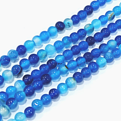 Blue Natural Striped Agate/Banded Agate Beads Strands, Round, Dyed & Heated, Blue, 6mm, Hole: 1mm, about 64pcs/strand, 14.5 inch