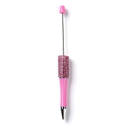 Pearl Pink Plastic & Iron Beadable Pens, Ball-Point Pen, with Rhinestone, for DIY Personalized Pen with Jewelry Bead, Pearl Pink, 145x14.5mm