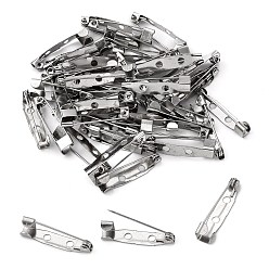 Platinum Iron Brooch Pin Back Safety Catch Bar Pins with 2-Hole, Platinum, 25x6x6mm, Hole: 2mm, Pin: 0.8mm