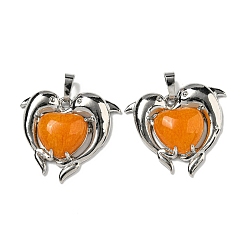 Топаз Нефрит Подвески в форме сердца из натурального топаза, латунные подвески в виде дельфинов, платина, без кадмия и без свинца, 29x32.5x8.5 мм, отверстие : 8x5 мм