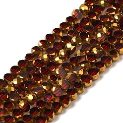 Red Electroplate Glass Beads Strands, Transparent Color, Half Golden Plated, Faceted, Flat Round, Red, 4~4.5x3mm, Hole: 1mm, about 70~71pcs/strand, 9.84~10.23 inch(25~26cm)