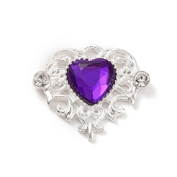 Blue Violet Acrylic Pendants, with Silver Tone Alloy Rhinestone Finding, Heart Charm, Blue Violet, 21.5x25x5mm, Hole: 2x2.5mm