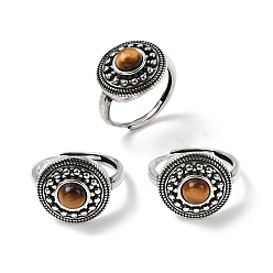 Тигровый глаз Натуральный тигровый глаз кольца палец, круглые, с латунной фурнитурой , античное серебро, 16.5 мм, внутренний диаметр: 18 мм