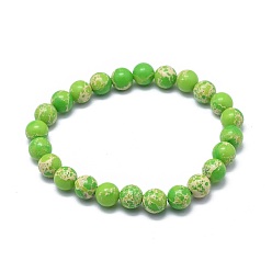 Jaspe Impérial Bracelets synthétiques en perles de regalite synthétiques, ronde, teint, pelouse verte, 2-1/8 pouces ~ 2-3/8 pouces (5.5~6 cm), perle: 8 mm