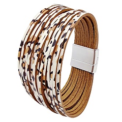Cornsilk PU Leather Multi-strand Bracelets, with Magnetic Clasps, Cornsilk, 8-1/8 inch(20.5cm)