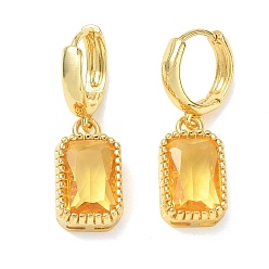 Gold Brass Glass Dangle Hoop Earrings for Women, Rectangle, Long-Lasting Plated, Rack Plating, Lead Free & Cadmium Free, Golden, Gold, 32x10mm