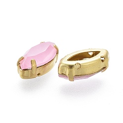 Розовый Шить на горный хрусталь, стиль мокко, стекло горный хрусталь, с позолоченными латунными зубцами, граненые, лошадиный глаз , светло-розовый, 12x6x4.5 мм, отверстие : 0.8 мм