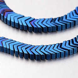 Blue Plated Electroplate Non-magnetic Synthetic Hematite Bead Strands, Arrowhead, Blue Plated, 4x6x3mm, Hole: 1mm, about 206pcs/strand, 15.7 inch