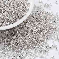 Silver Cylinder Seed Beads, Metallic Colours, Uniform Size, Silver, 2x1.5mm, Hole: 0.8mm, about 40000pcs/bag, 450g/bag