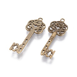 Antique Bronze Tibetan Style Pendants, Skeleton Key Pendants, Lead Free and Cadmium Free, Antique Bronze, 60x22x2mm, Hole: 2mm