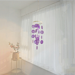 Medium Purple DIY Wind Chime Hanging Pendant Decoration Making Kit, Including Bamboo Rings, Shell Pendants, Cotton and Elastic Threads, Medium Purple, 550x150mm