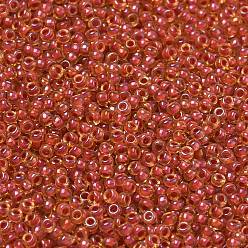 (RR235) Sparkling Dark Coral Lined Topaz AB Миюки круглые бусины рокайль, японский бисер, (rr 235) сверкающий топаз с подкладкой из темного коралла ab, 11/0, 2x1.3 мм, отверстие : 0.8 мм, Около 5500 шт / 50 г