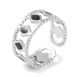 Нержавеющая Сталь Цвет 304 эмалевые кольца на пальцах манжеты из нержавеющей стали, широко открытые кольца с ромбами для женщин, цвет нержавеющей стали, регулируемый, 8 мм