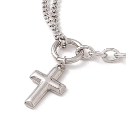 Stainless Steel Color Cross Pendant Necklace for Women, 304 Stainless Steel Chain Necklace, Stainless Steel Color, 16.93 inch(43cm), 3mm