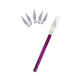 Purple Leathercraft Aluminum Carving Craft Knife Kit, with Alloy Spare Knife Blades, for Crafts Arts, Purple, 14x0.8cm