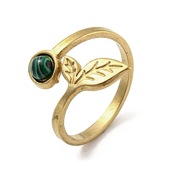 Malachite 304 Stainless Steel with Synthetic Malachite Ring, US Size 7 1/4(17.5mm).