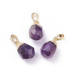 Amethyst Natural Amethyst Pendants, with Brass Bails, Faceted, Teardrop, Golden, 19~21x12~14x11~15mm, Hole: 5x3mm