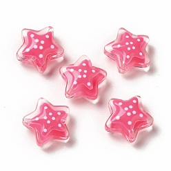 Deep Pink Transparent Glass Beads, with Polka Dot Pattern, Star, Deep Pink, 13x13x6.5mm, Hole: 1mm