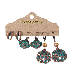 Type A Bohemian Style Fan Shaped Seashell Earrings Set for Beach Vacation and Vintage Copper Ear Jewelry with Starfish Design