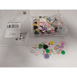 (52) Непрозрачная лаванда 200шт. смоляные кнопки, 4-луночное, плоский круг, сердце и цветок, разноцветные, 10.5~15x2~2.5 мм, отверстие : 1.6~1.8 мм