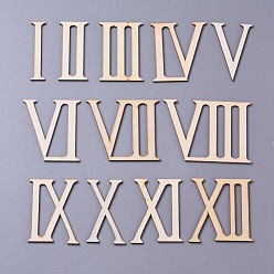 BurlyWood Wood Cabochon, Roman Numerals, BurlyWood, 69.5~70x16~95x2.5~3mm, 12pcs/set