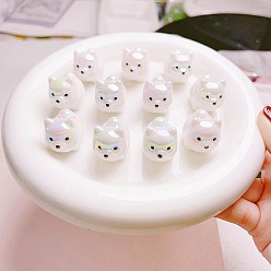 White Dog UV Plating Acrylic Beads, Iridescent, White, 20mm