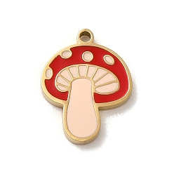 Real 14K Gold Plated 304 Stainless Steel Pendants, with Enamel, Mushroom Charm, Real 14K Gold Plated, 16x12x1.5mm, Hole: 1.4mm